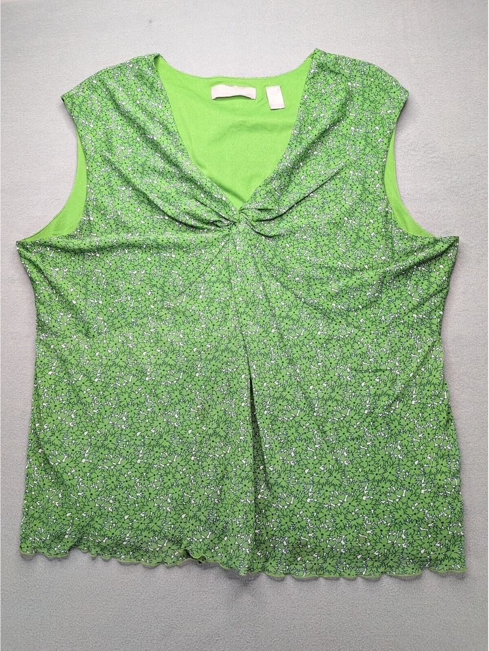 Liz Claiborne Tank Top Womens 2X Green Floral V Neck Twist Front Lined Summer